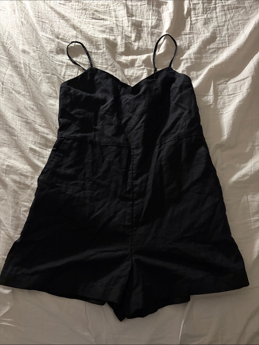 GAP Black Linen-Blend Spaghetti Strap Romper